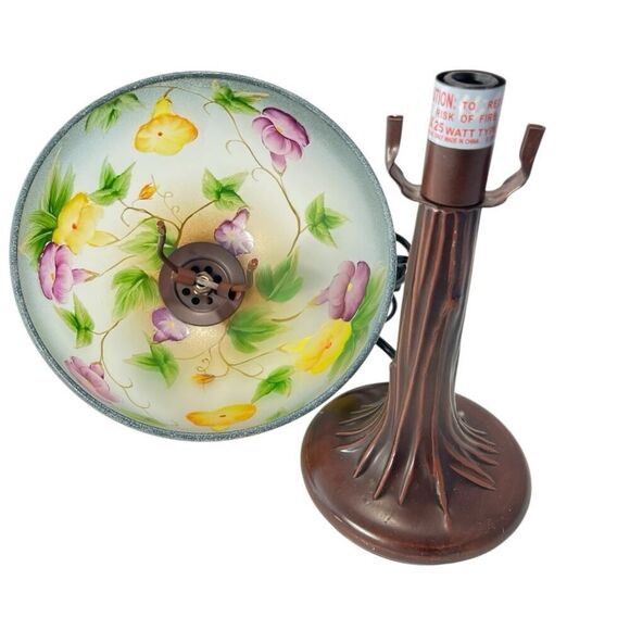 Reverse Painted Frosted Glass Lamp Morning Glory Floral Vintage Beautiful - Picture 4 of 5